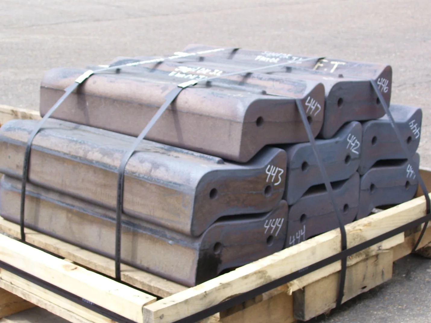 Blow bars cast, numbered and strapped for despatch at Melco Precisions
