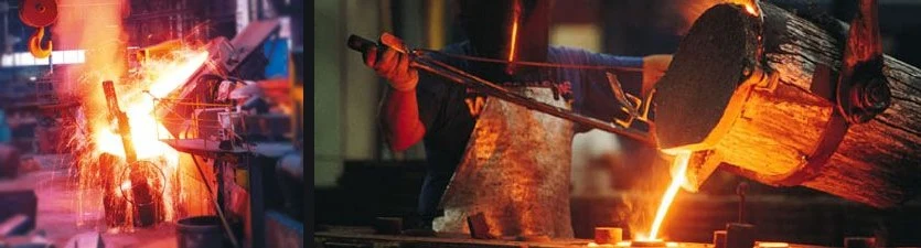 Steel melting and pouring at the Melco Precisions foundry